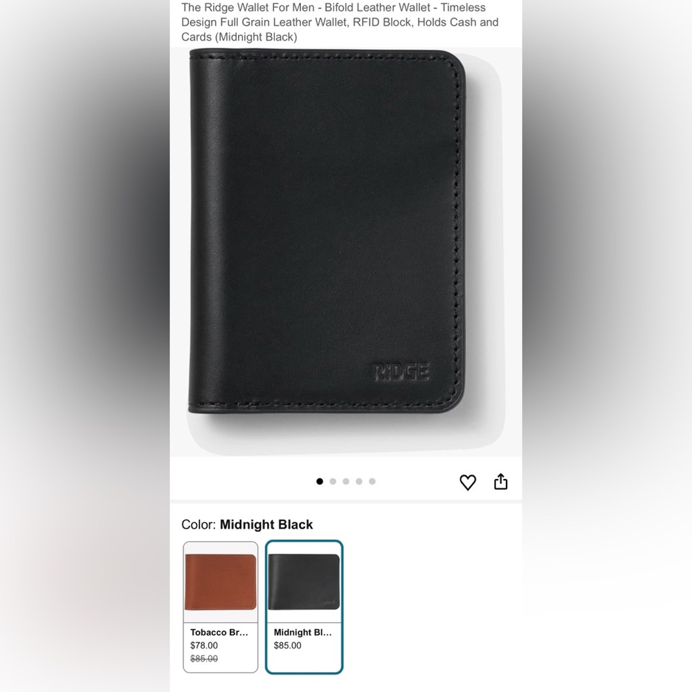 Ridge Wallet Bifold Midnight Black Leather NIB